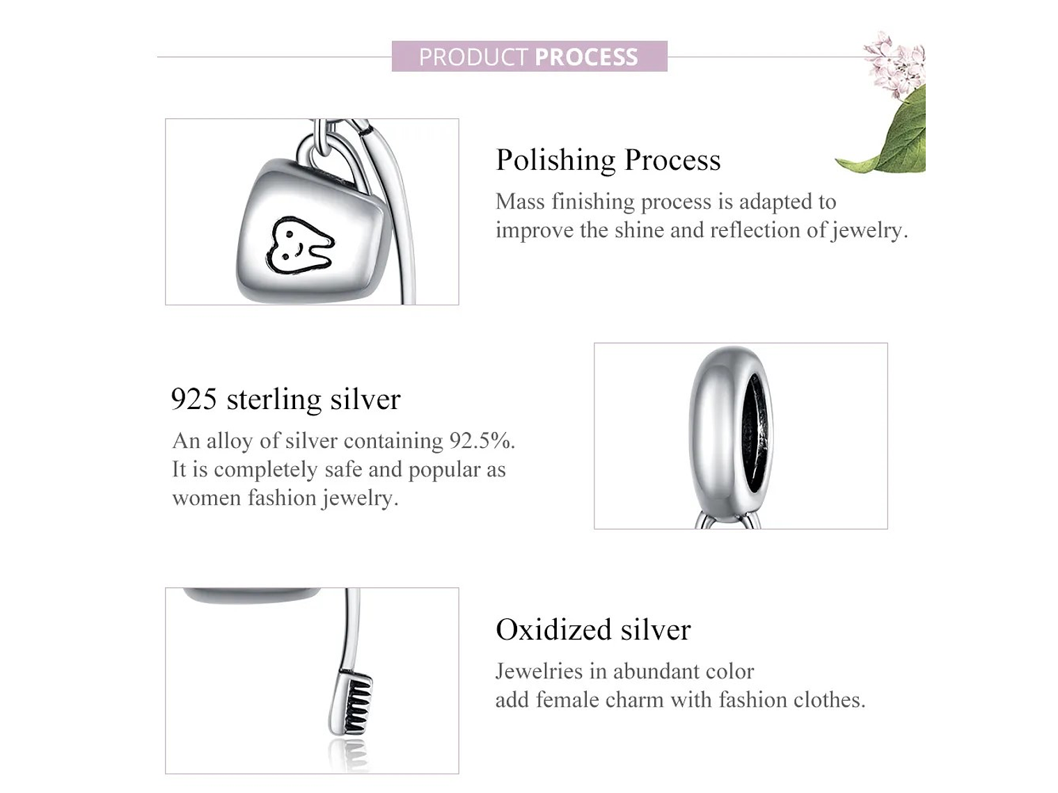 Charm Dije Plata 925 Cepillo Dientes y Taza  5