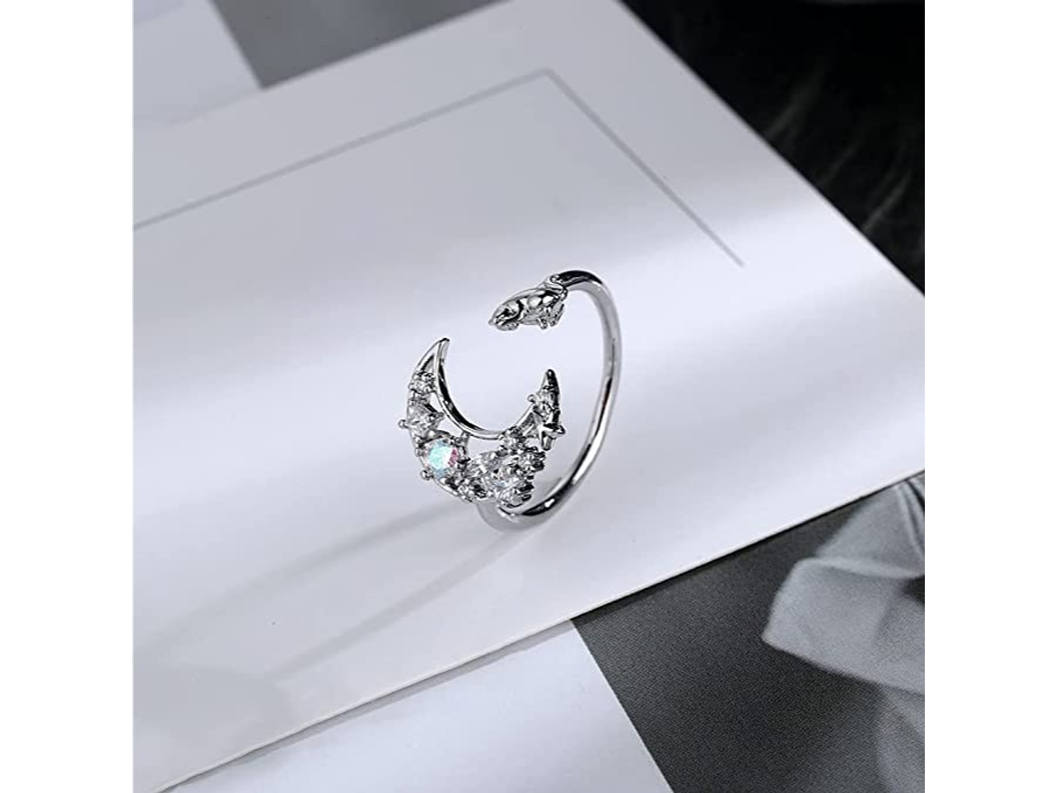 Anillo Forma de Luna y Gato Plateado 3