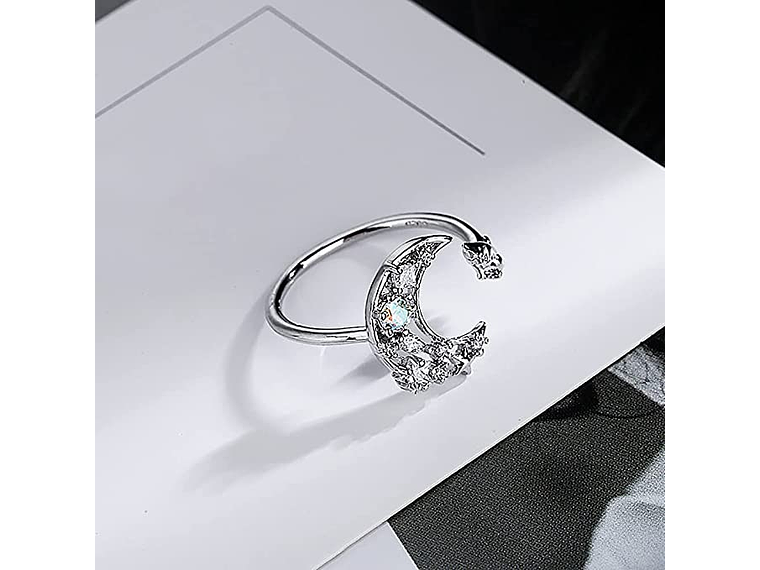 Anillo Forma de Luna y Gato Plateado 4