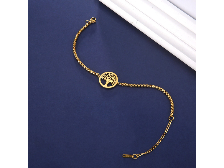 Pulsera Arbol de la Vida Dorado Acero 2