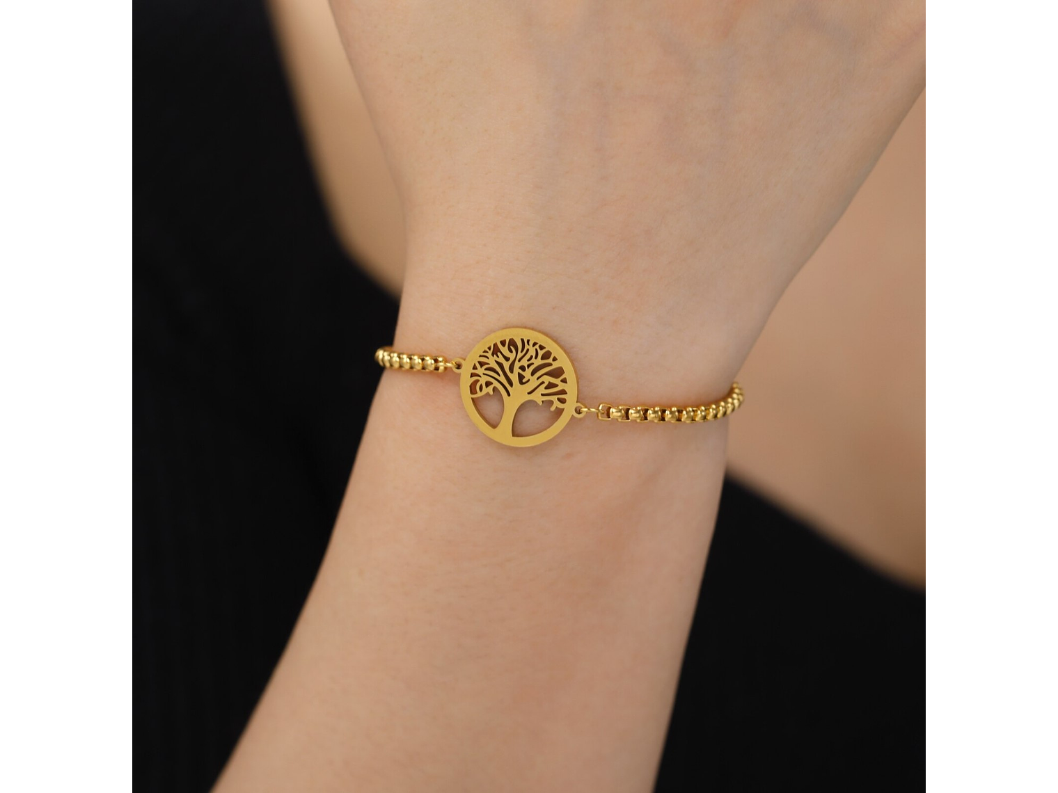 Pulsera Arbol de la Vida Dorado Acero 3