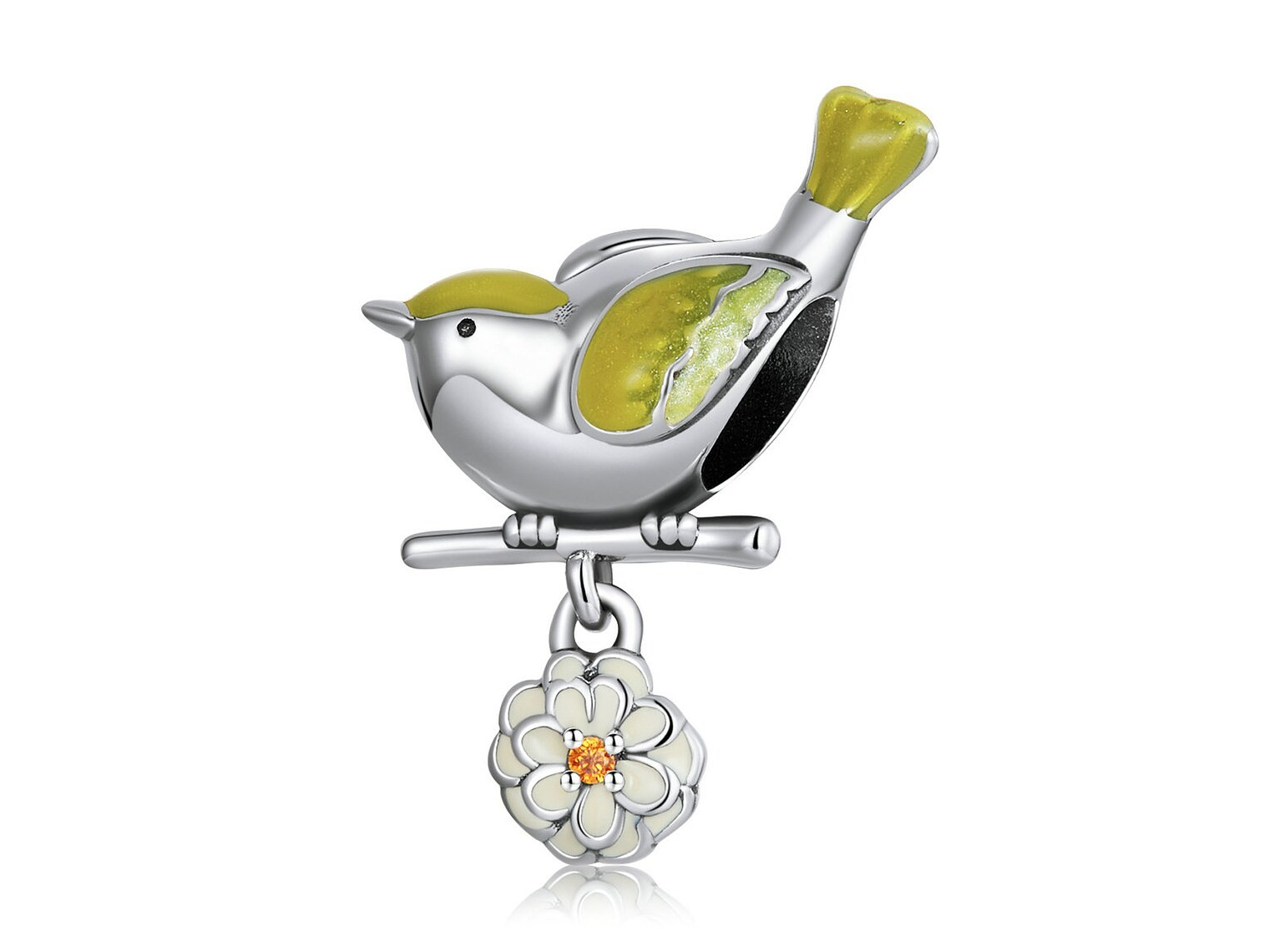 Charm Dije Plata 925 Pajaro Ave Amarillo en Flor 1