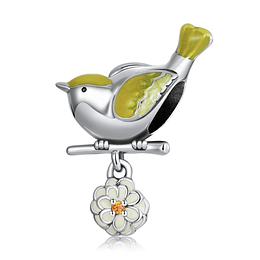 Charm Dije Plata 925 Pajaro Ave Amarillo en Flor