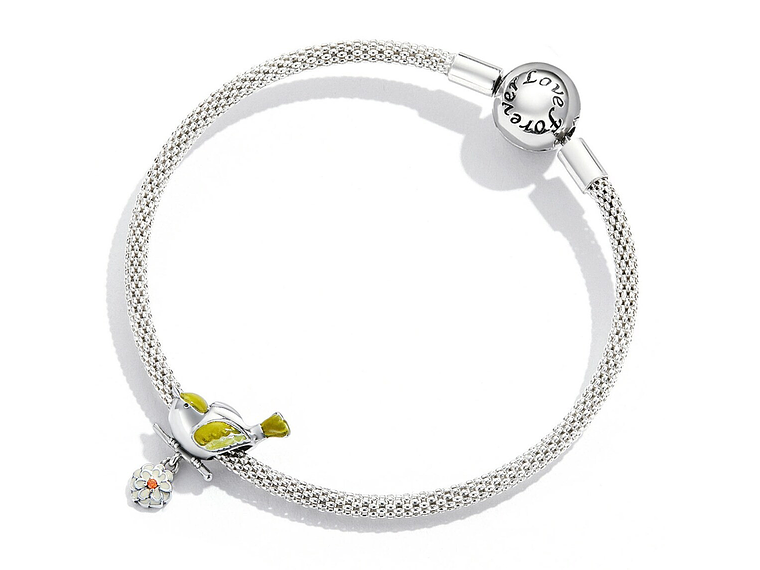 Charm Dije Plata 925 Pajaro Ave Amarillo en Flor 3