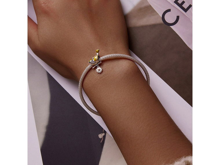 Charm Dije Plata 925 Pajaro Ave Amarillo en Flor 4