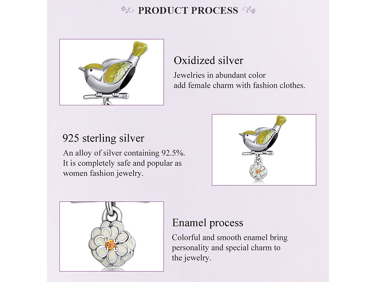 Charm Dije Plata 925 Pajaro Ave Amarillo en Flor 5