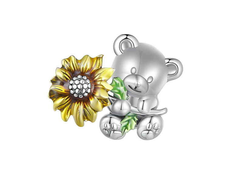 Charm Dije Plata 925 Osito con Girasol  1