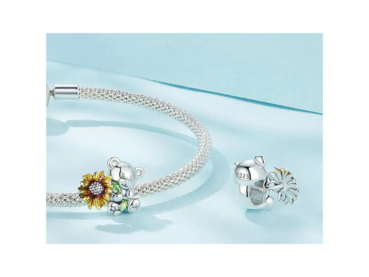 Charm Dije Plata 925 Osito con Girasol  4