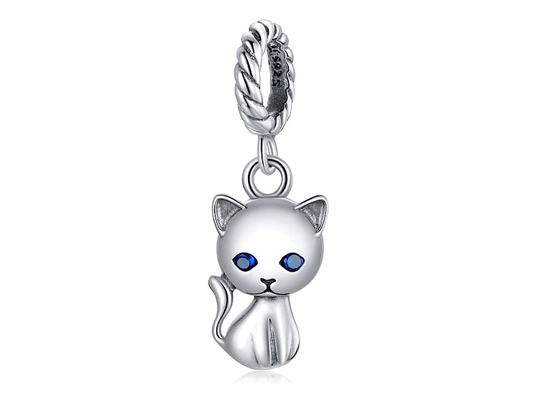Charm Dije Plata 925 Gatito Ojos Azules  1