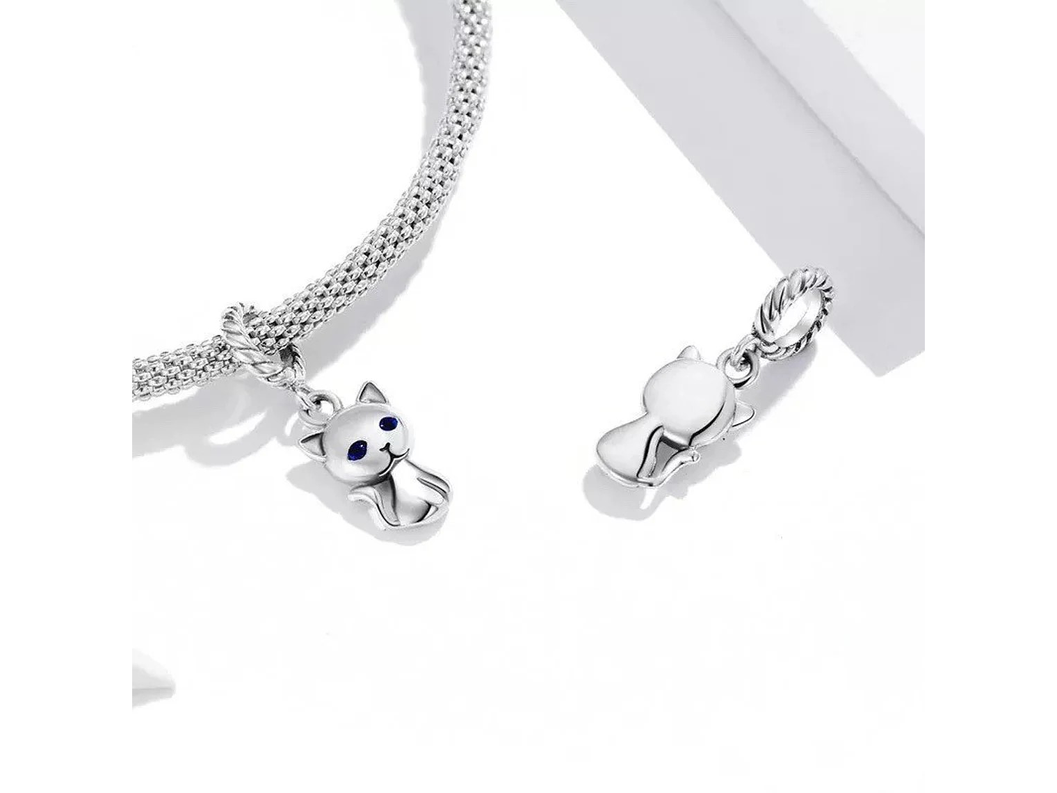 Charm Dije Plata 925 Gatito Ojos Azules  2