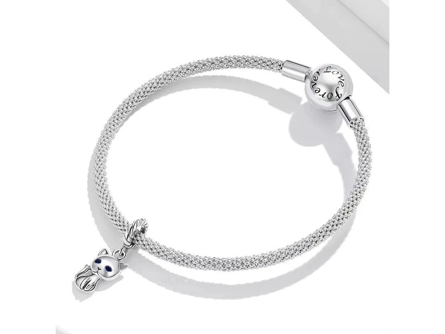 Charm Dije Plata 925 Gatito Ojos Azules  3