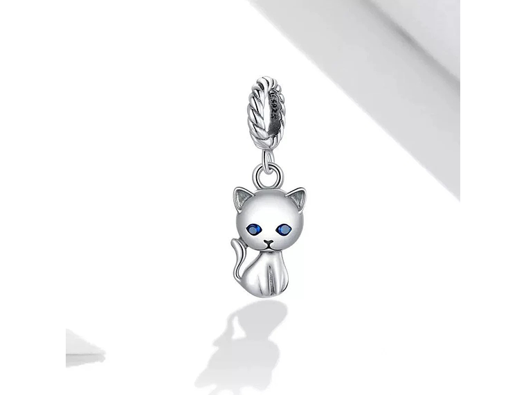 Charm Dije Plata 925 Gatito Ojos Azules  4