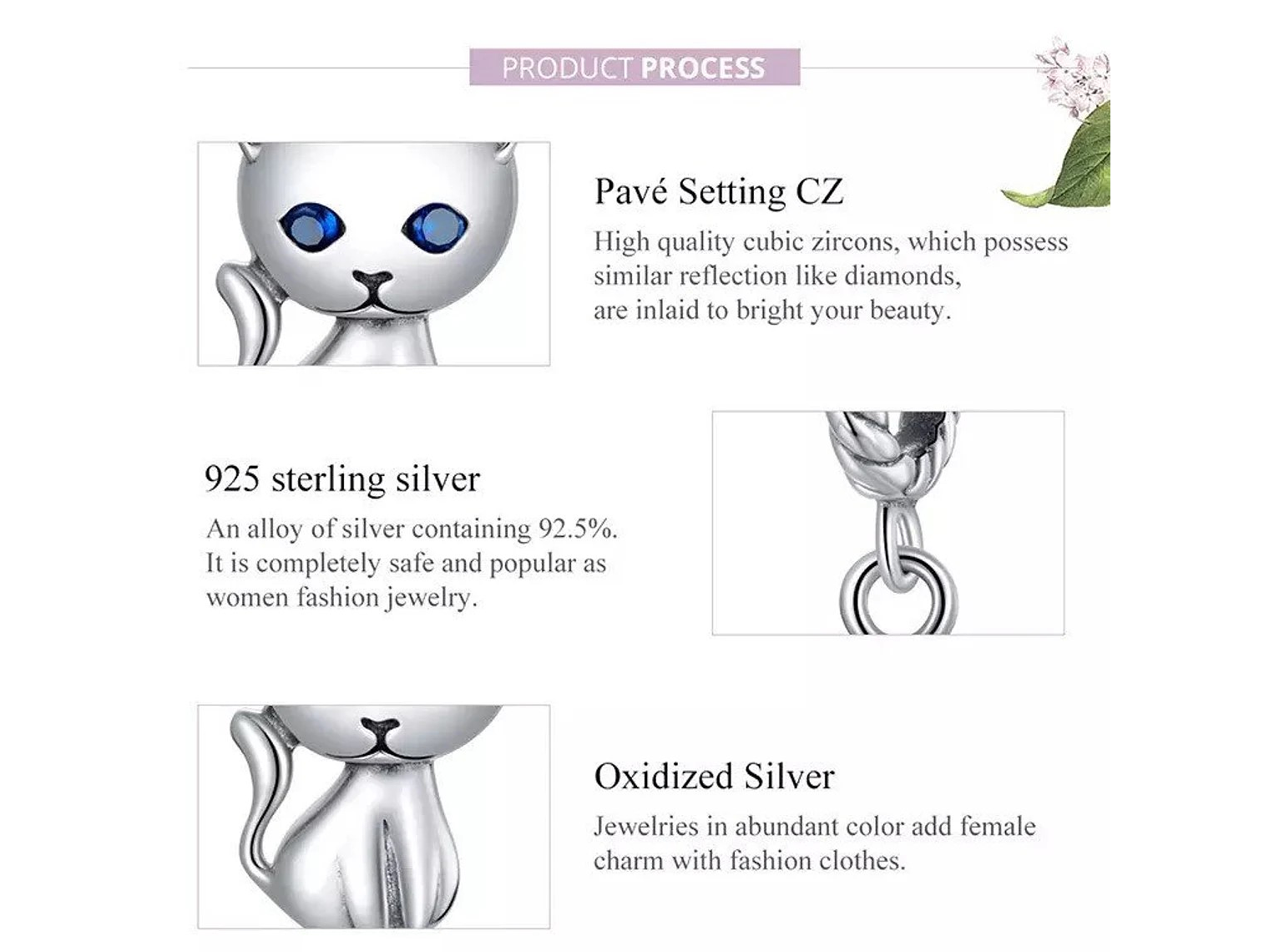 Charm Dije Plata 925 Gatito Ojos Azules  5