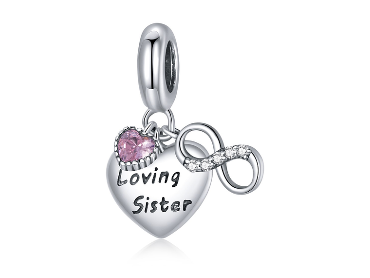 Charm Dije Plata 925 Corazon Loving Sister Infinito 1