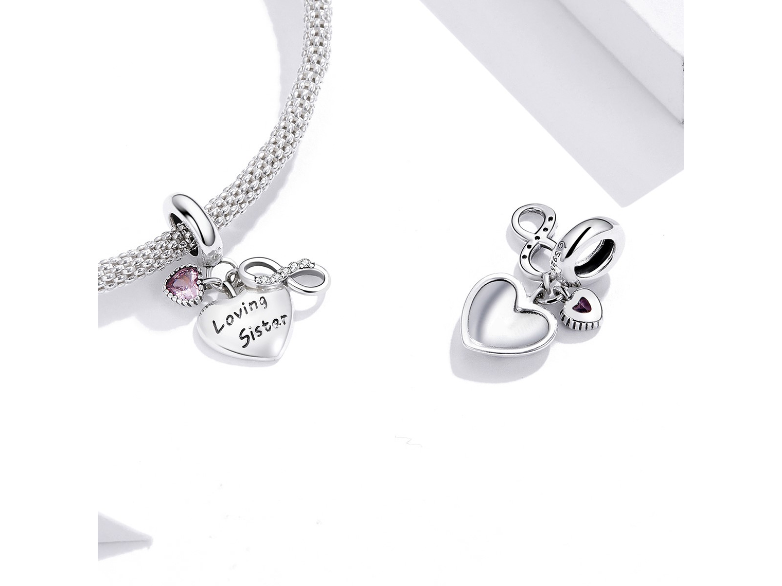 Charm Dije Plata 925 Corazon Loving Sister Infinito 3