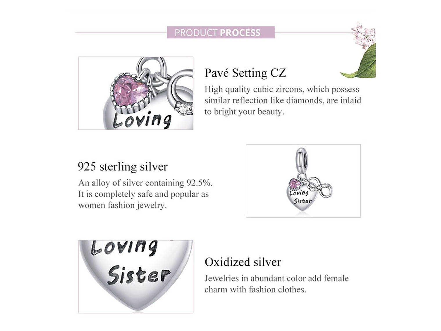 Charm Dije Plata 925 Corazon Loving Sister Infinito 5