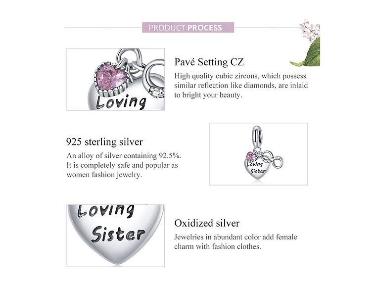 Charm Dije Plata 925 Corazon Loving Sister Infinito 5