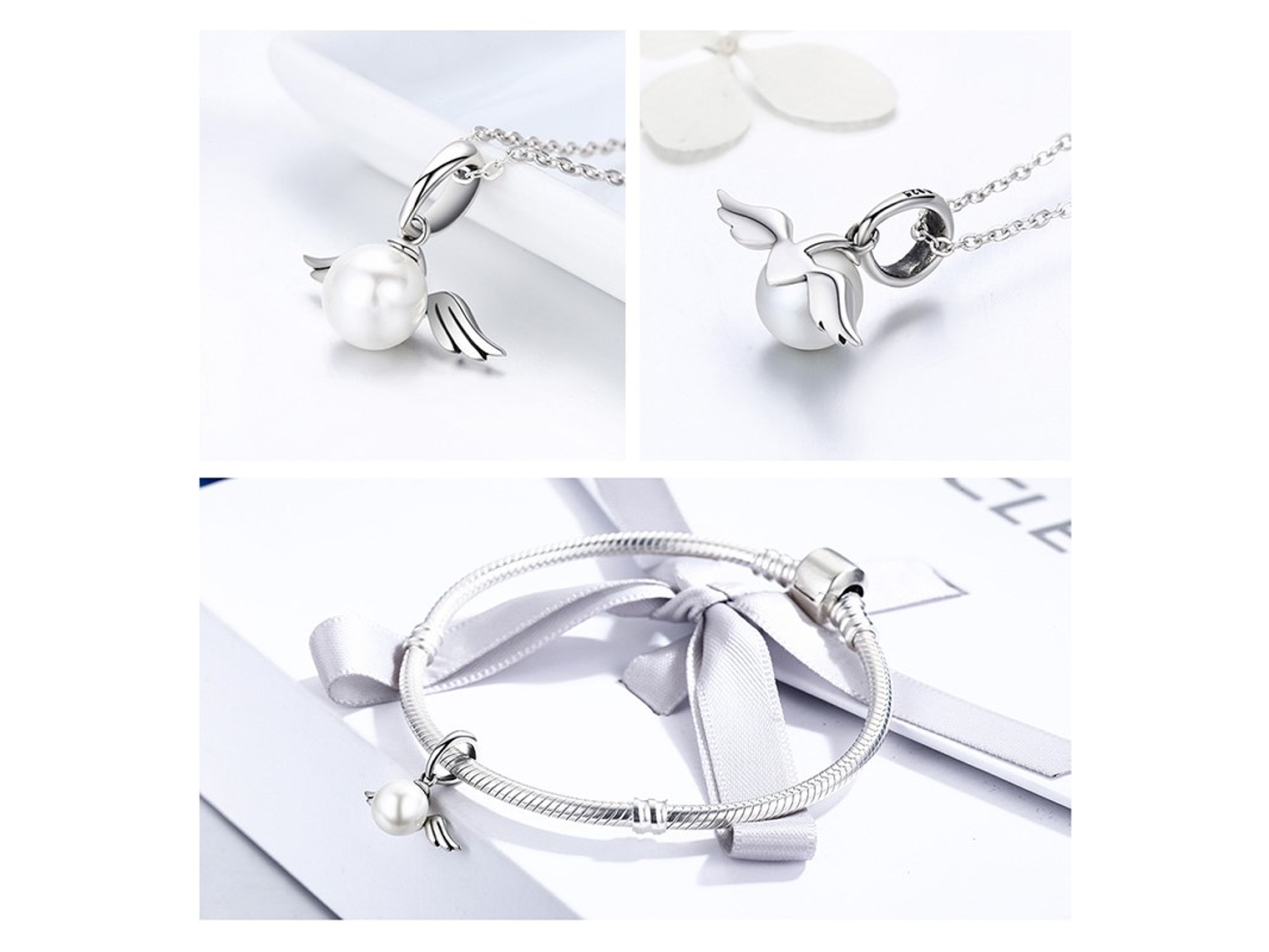 Charm Dije Plata 925 Alas de Angel Perla 3