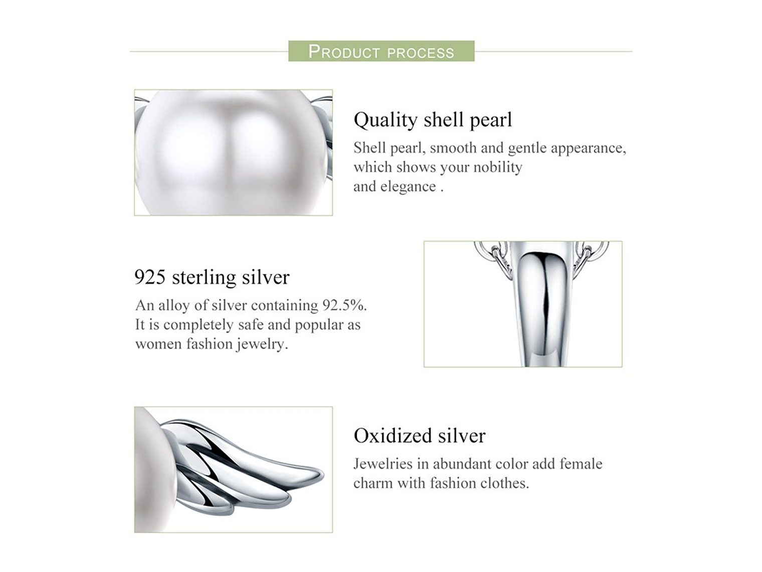 Charm Dije Plata 925 Alas de Angel Perla 5