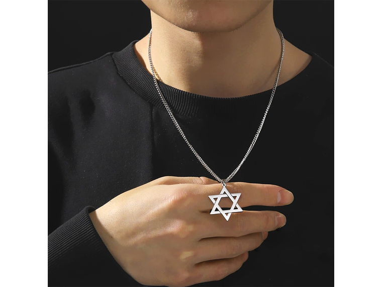 Colgante Collar Estrella David Acero Plateado 3