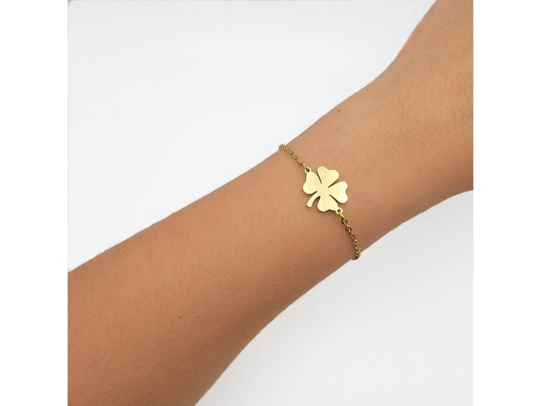 Pulsera Trebol de La Suerte Dorada Acero 2