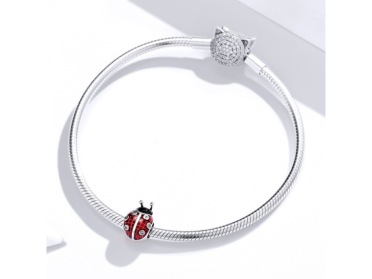 Charm Dije Plata 925 Mariquita Roja con Negro 2