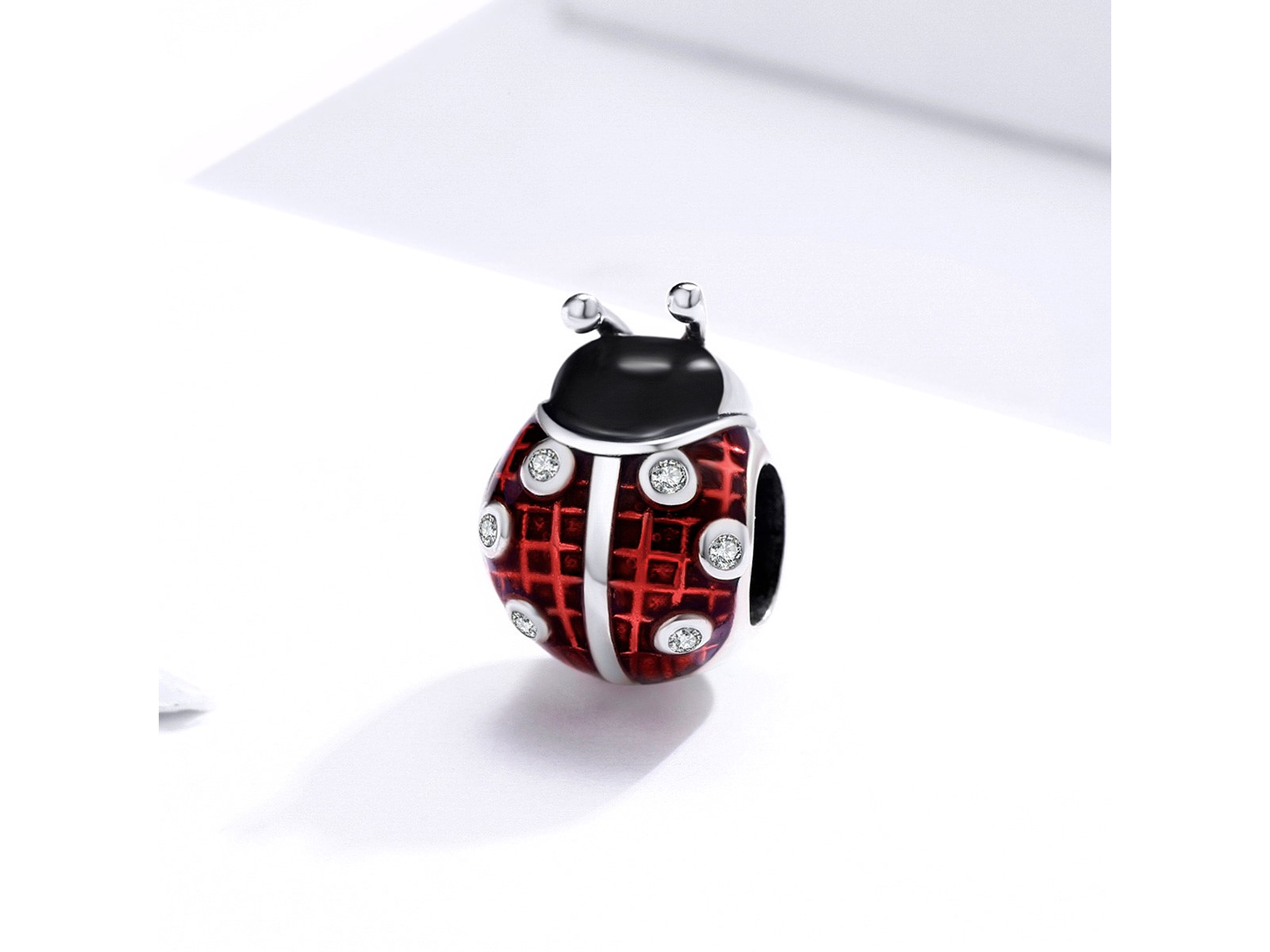 Charm Dije Plata 925 Mariquita Roja con Negro 3