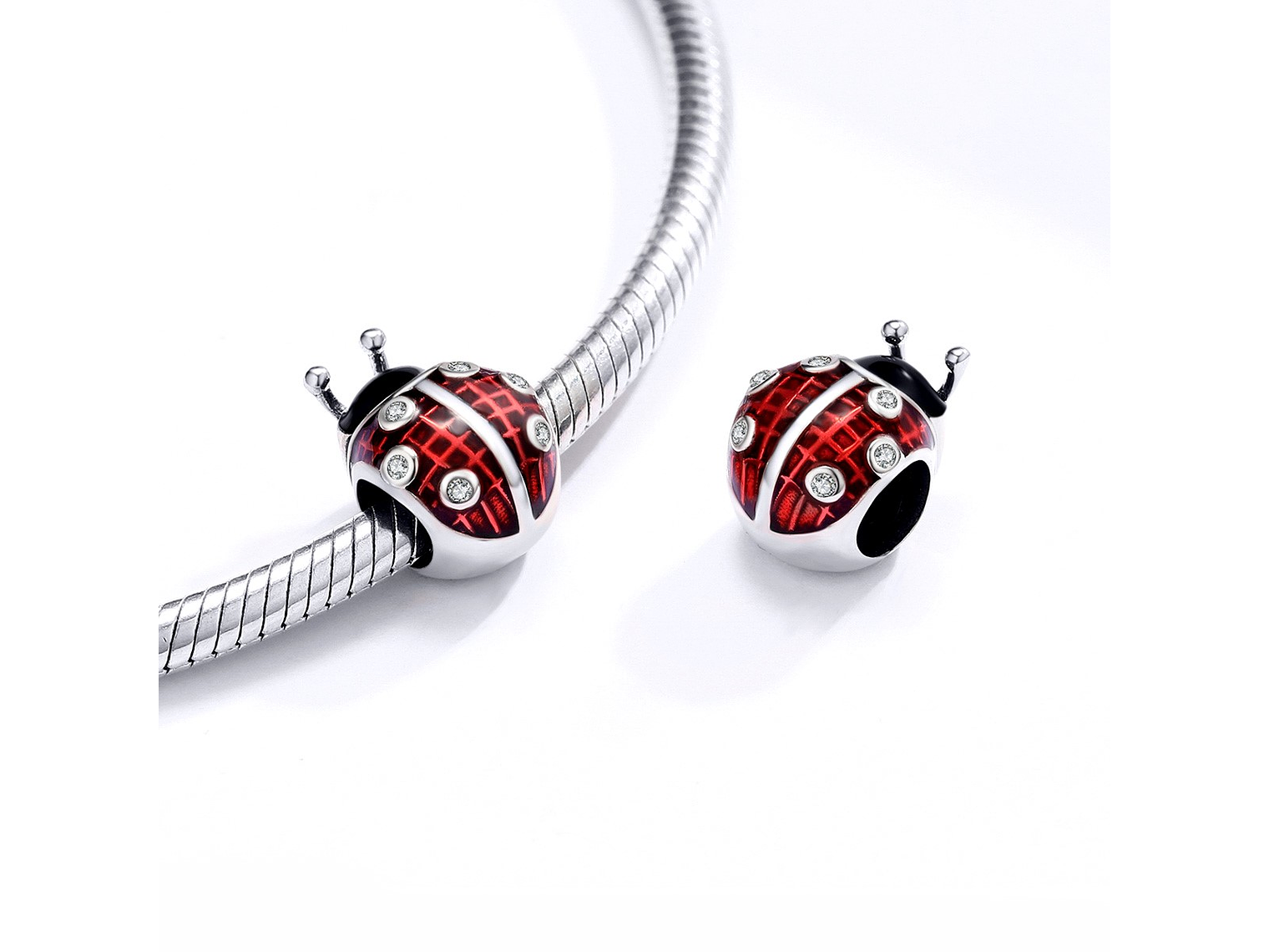 Charm Dije Plata 925 Mariquita Roja con Negro 4