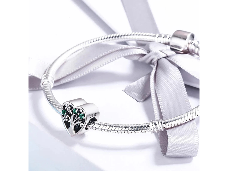 Charm Dije Plata 925 Corazon Arbol Verde 2