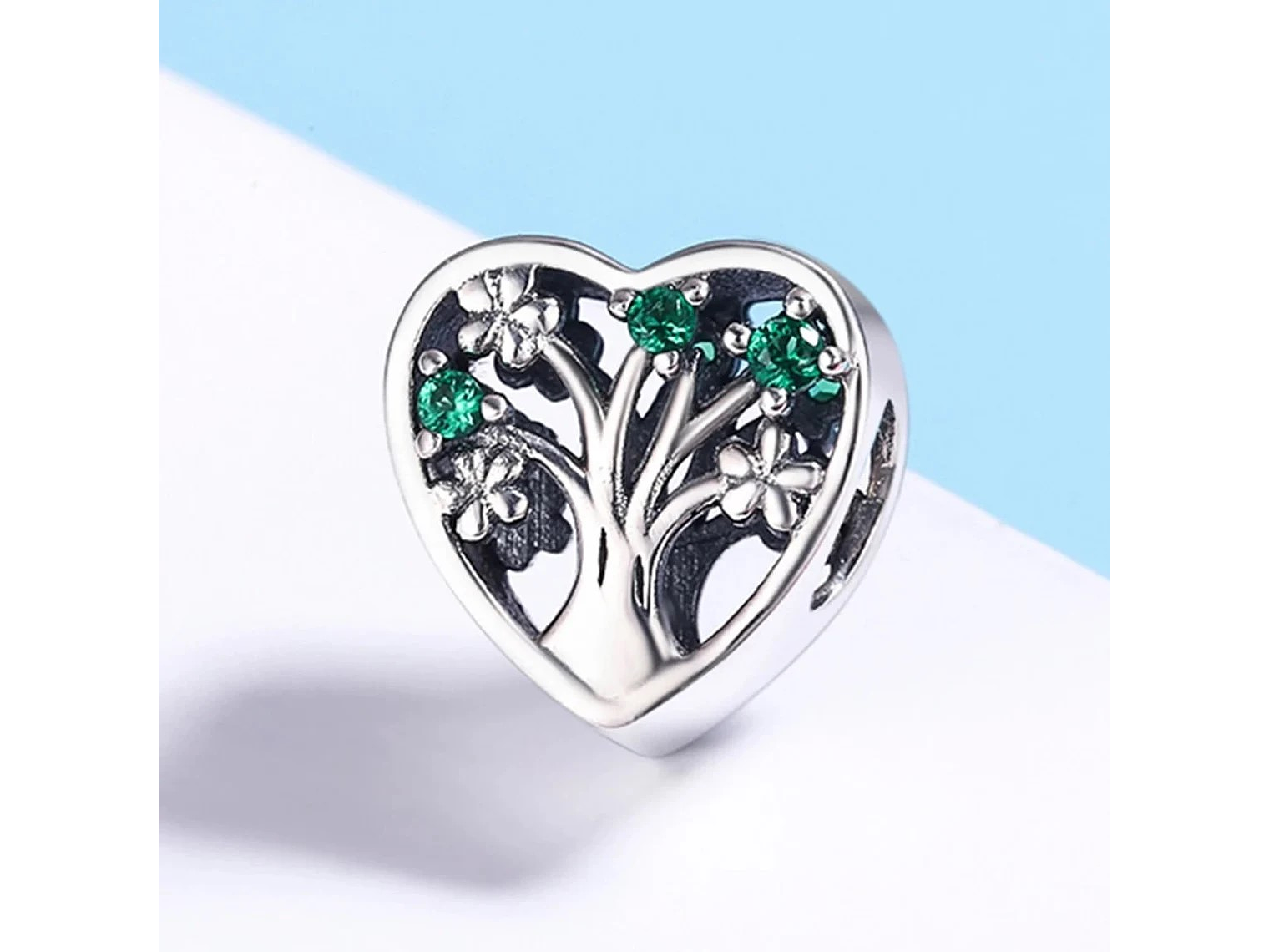 Charm Dije Plata 925 Corazon Arbol Verde 3