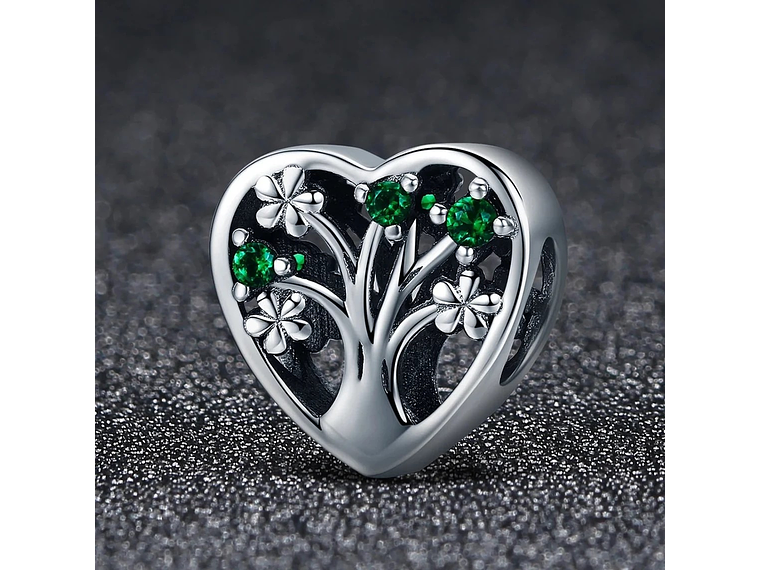 Charm Dije Plata 925 Corazon Arbol Verde 4