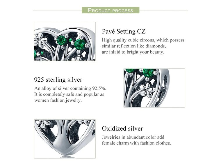 Charm Dije Plata 925 Corazon Arbol Verde 5
