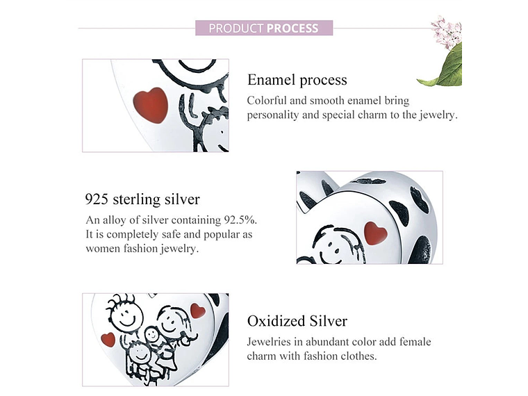 Charm Dije Plata 925 Corazon Familia Love 5