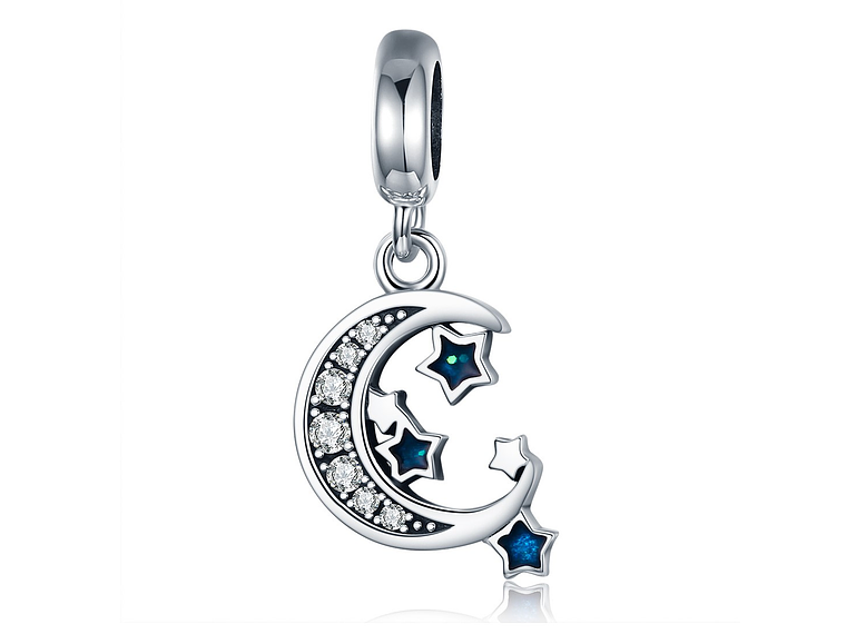 Charm Dije Plata 925 Luna y Estrellas Azul 1