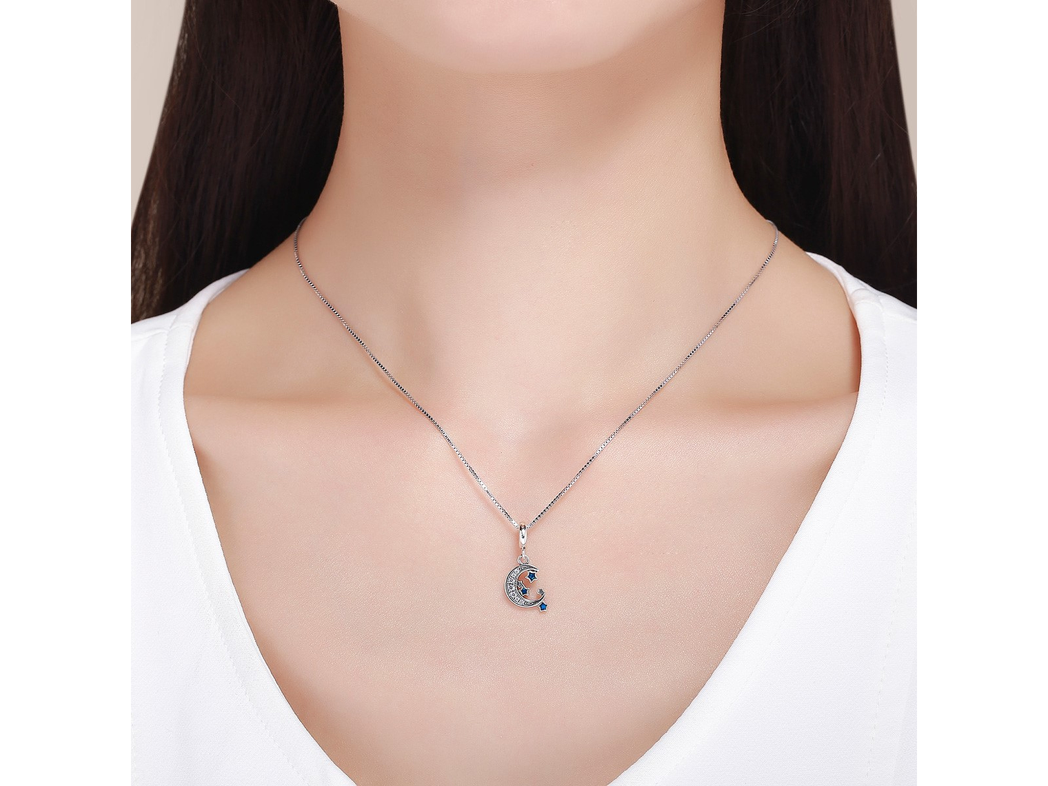 Charm Dije Plata 925 Luna y Estrellas Azul 5