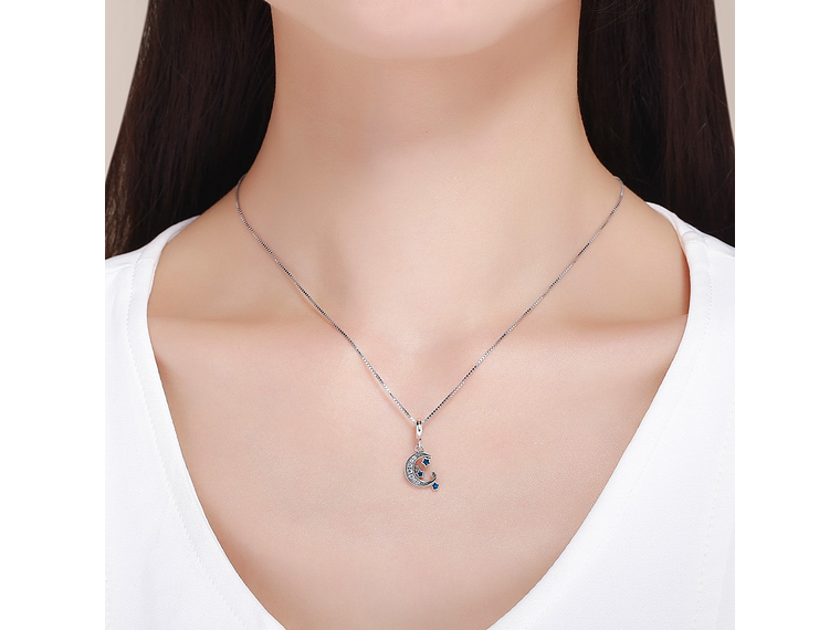 Charm Dije Plata 925 Luna y Estrellas Azul 5