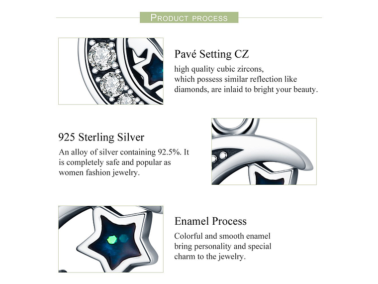 Charm Dije Plata 925 Luna y Estrellas Azul 6