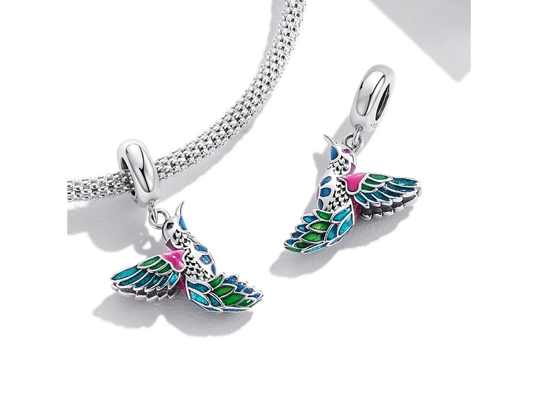 Charm Dije Plata 925 Colibri Ave Multicolor Pajaro 4