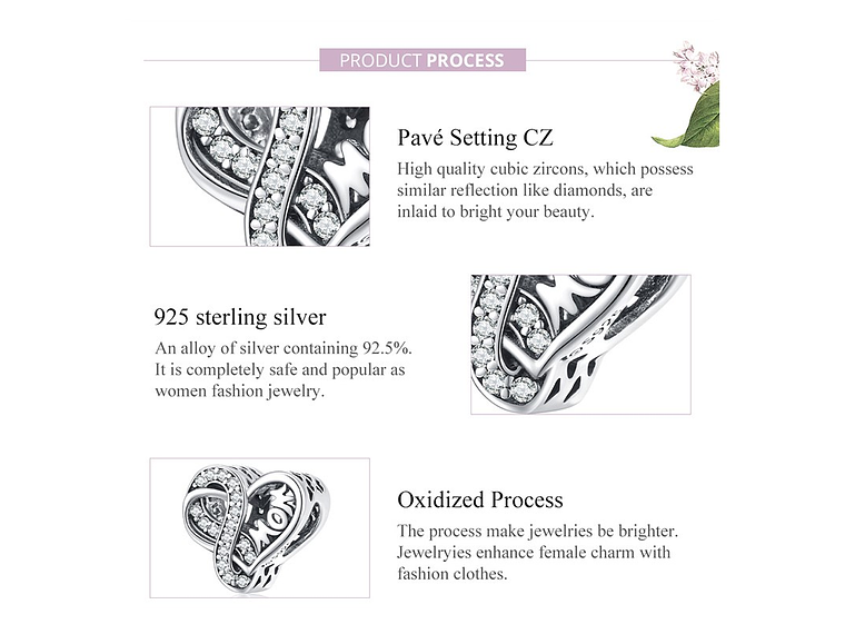 Charm Dije Plata Corazon Infinito Mom 6