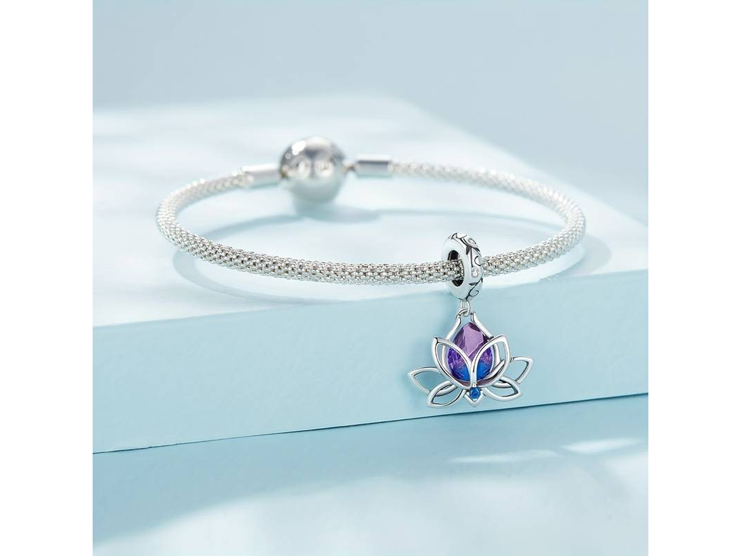 Charm Dije Plata Flor De loto Cristal Tornasol 2