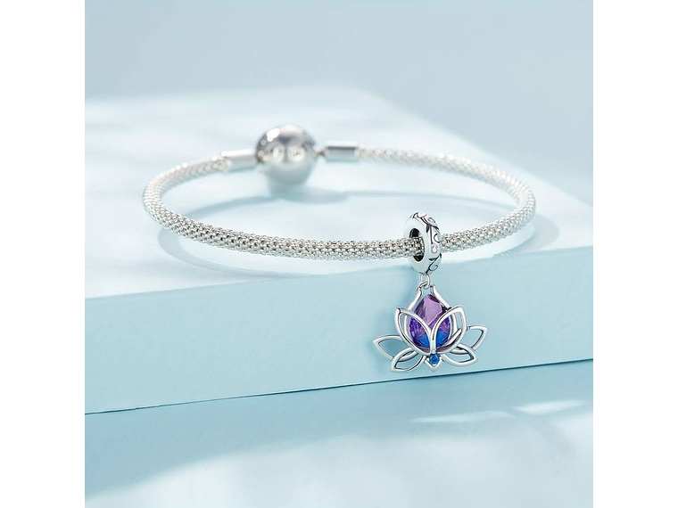 Charm Dije Plata Flor De loto Cristal Tornasol 2