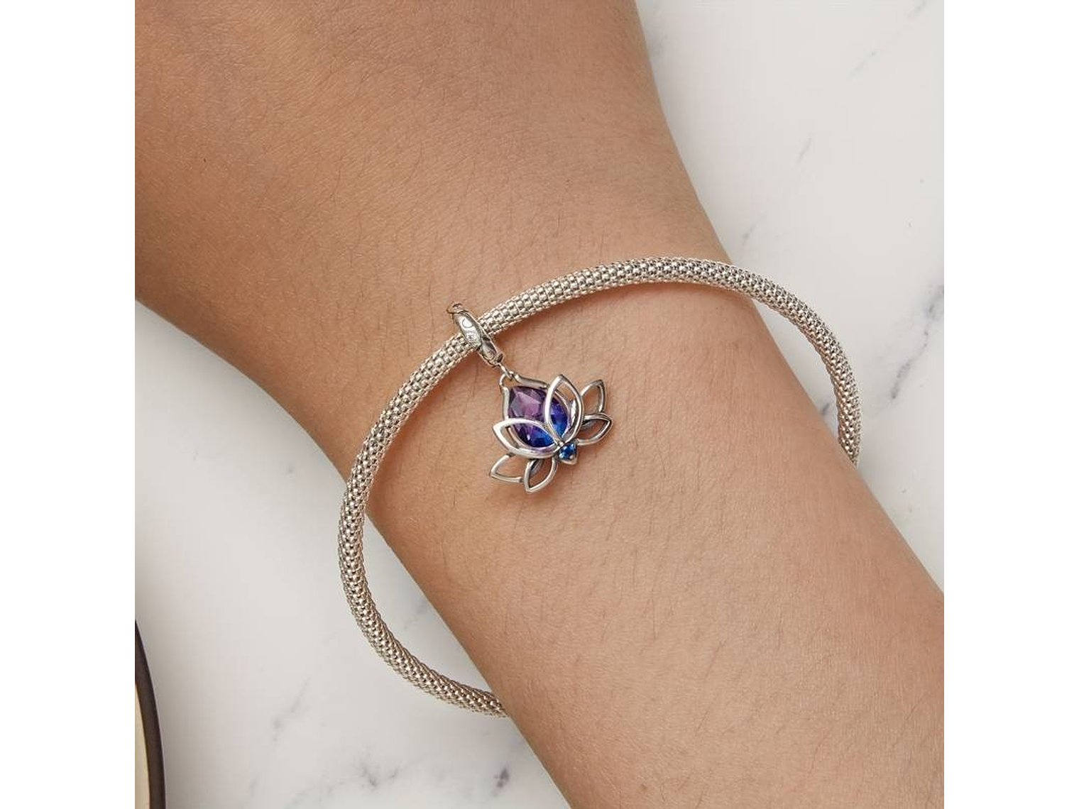 Charm Dije Plata Flor De loto Cristal Tornasol 3