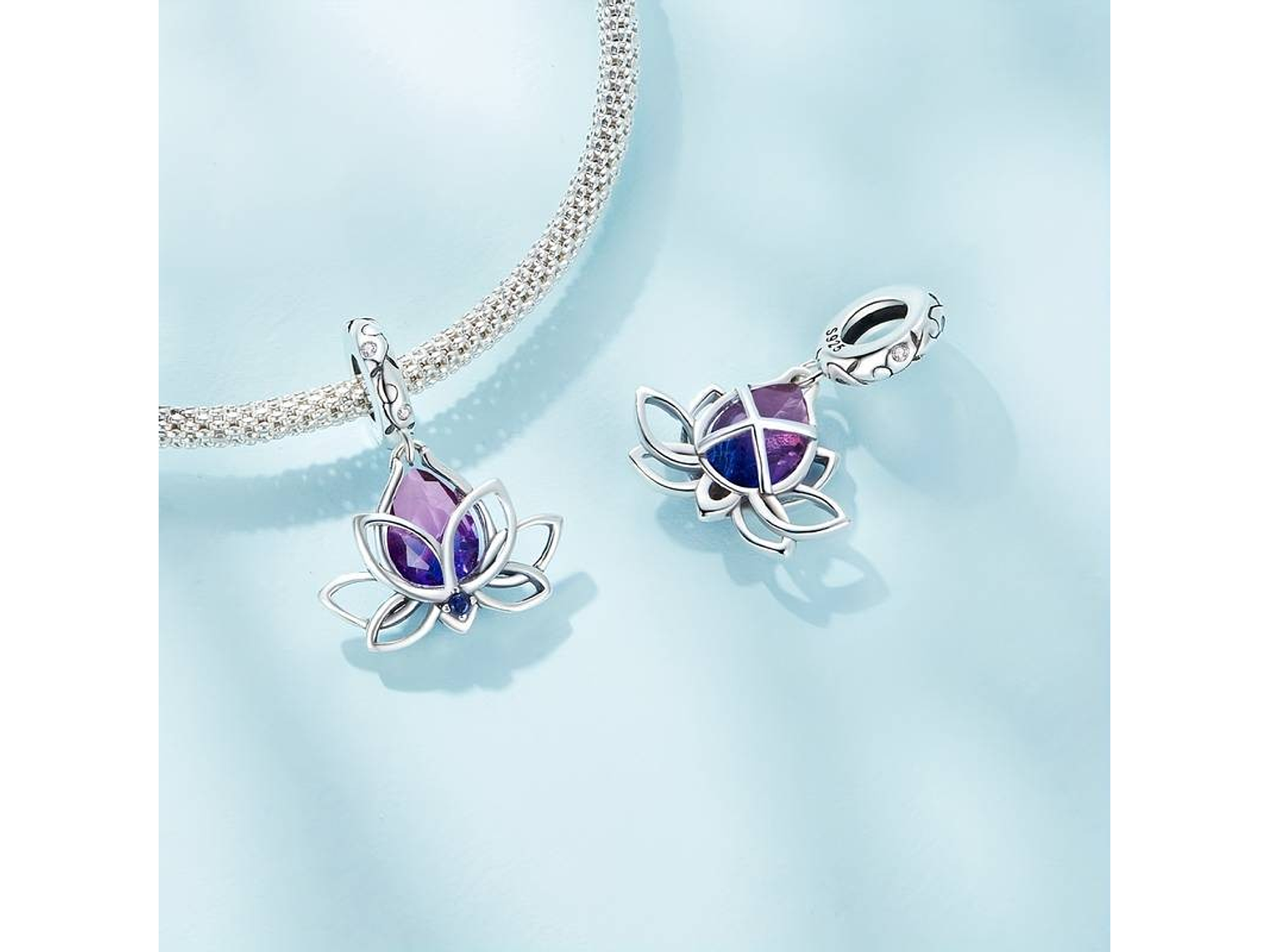 Charm Dije Plata Flor De loto Cristal Tornasol 4