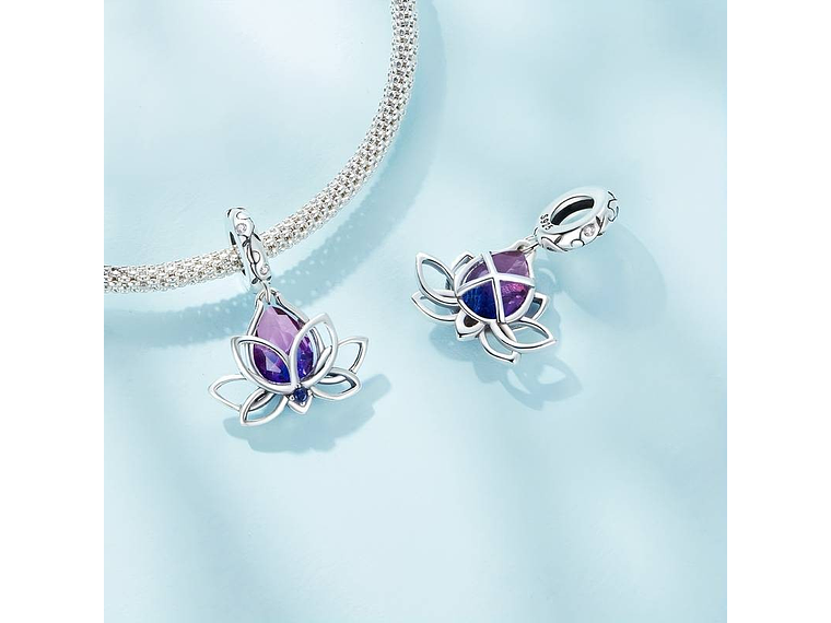 Charm Dije Plata Flor De loto Cristal Tornasol 4