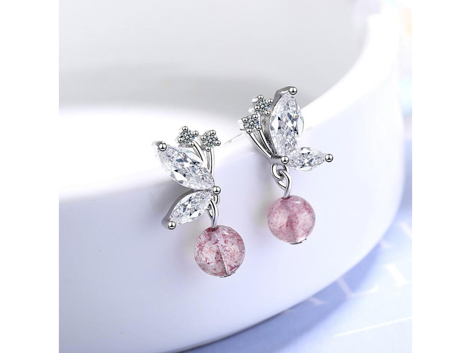 Aros Mariposa Bolita Rosada 2