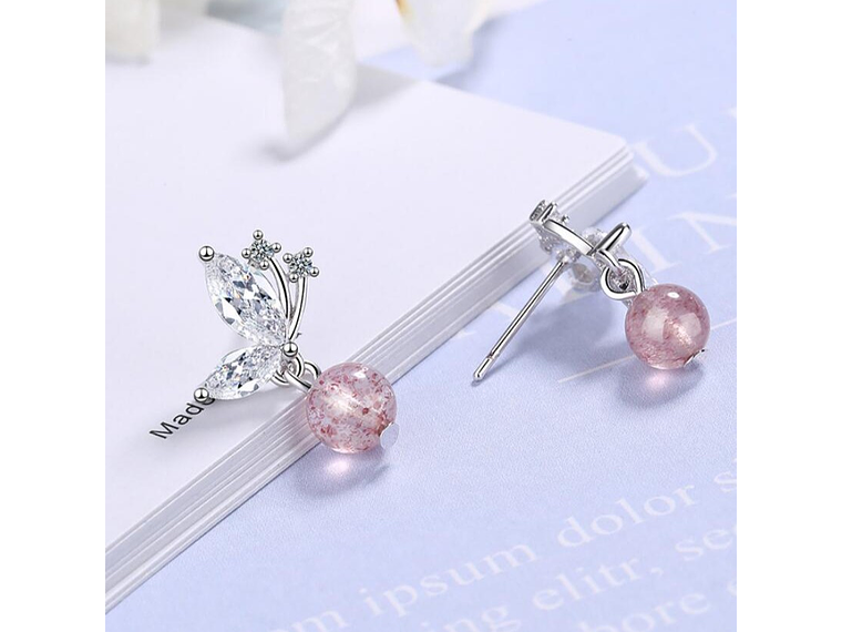 Aros Mariposa Bolita Rosada 3