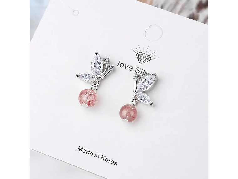 Aros Mariposa Bolita Rosada 5