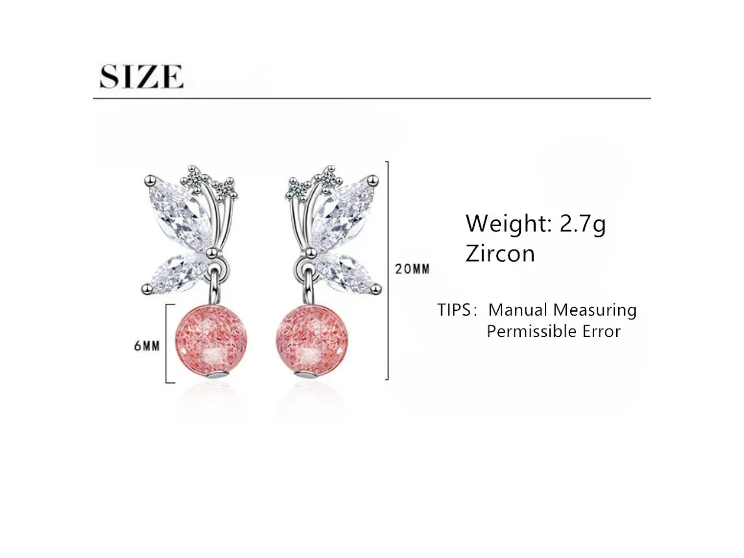 Aros Mariposa Bolita Rosada 6