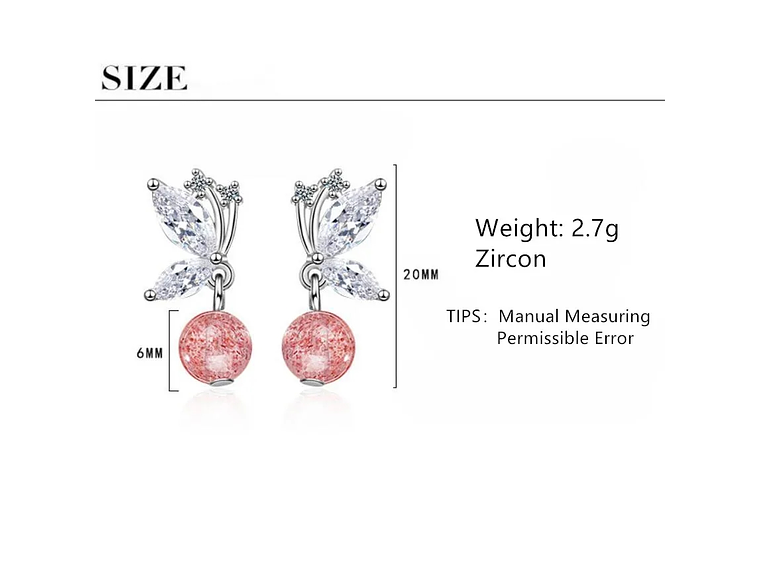 Aros Mariposa Bolita Rosada 6