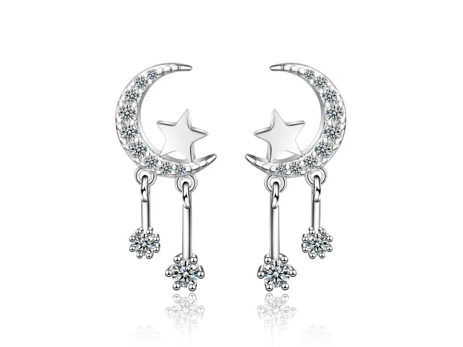 Aros Luna Circones y Estrellas Plateado 1